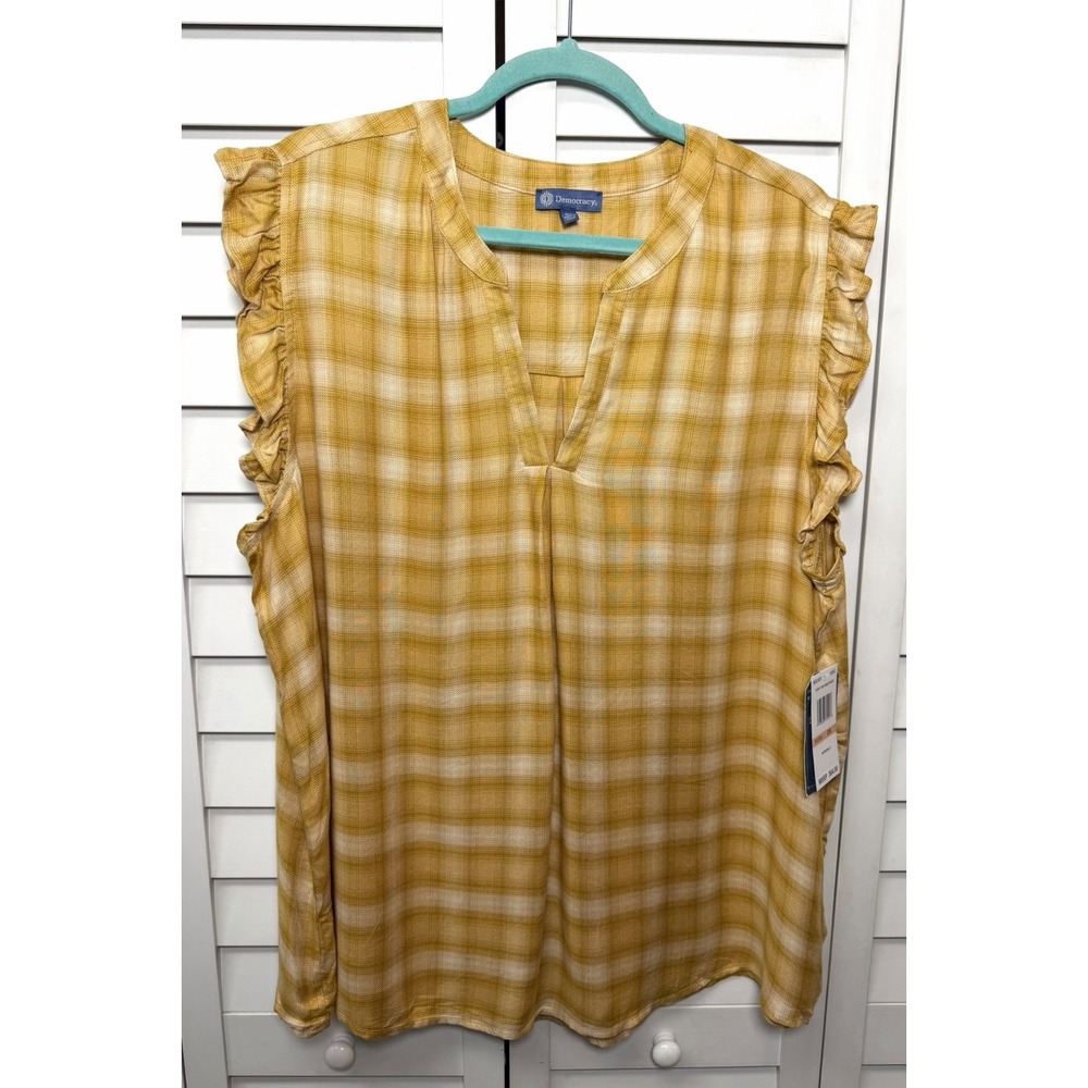 Democracy Boho Plaid Ruffle Sleeve Tunic Top Women's Size 2X NWT